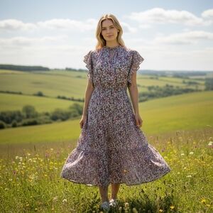 Lauren Ralph Lauren Women's Floral Cotton Crinkled Maxi Dress 8 Cottagecore Boho